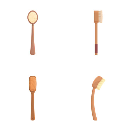 Collection of four different types of wooden brushes, isolated on a white backdropのイラスト素材