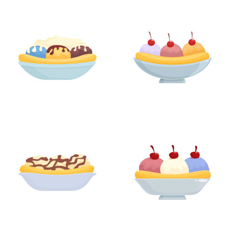 Assorted dessert illustrations collection featuring sweet treats and confections in a variety of delicious desserts, including ice cream, cake, pastry, and moreのイラスト素材