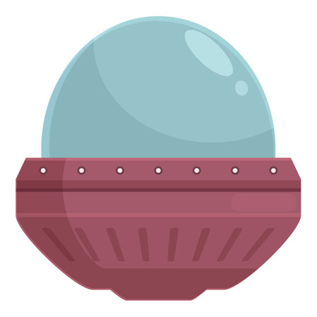 Red and blue spaceship flying with big glass dome on top isolated on white backgroundのイラスト素材