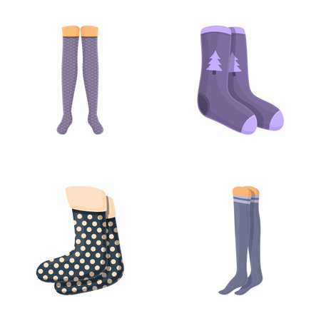 Trendy sock icons set cartoon vector. Stylish cotton and woolen sock. Trendy clothing itemのイラスト素材