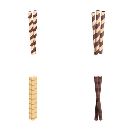 Variety of chocolate wafer sticks with different patterns on a white backgroundのイラスト素材