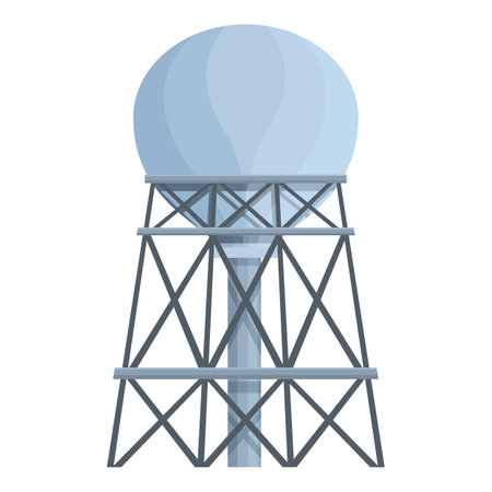 Large spherical water tower providing water to a town on a metal frameworkのイラスト素材