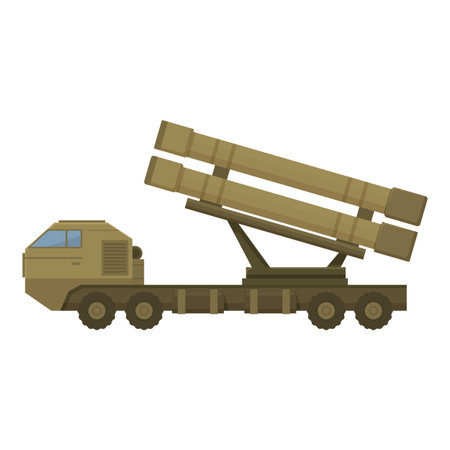 Powerful military vehicle ready for action, transporting missiles to a warzoneのイラスト素材