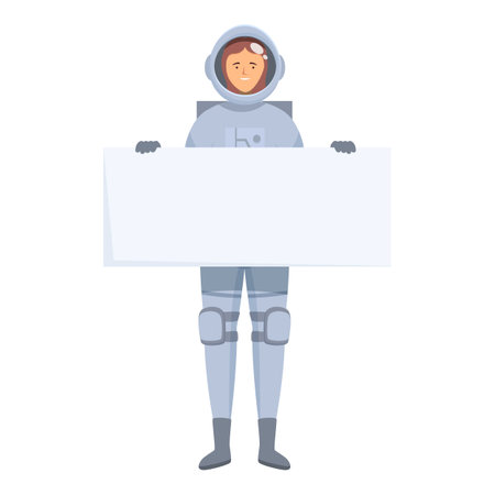Smiling female astronaut holding blank white board, spacewoman showing empty banner, place for your textのイラスト素材