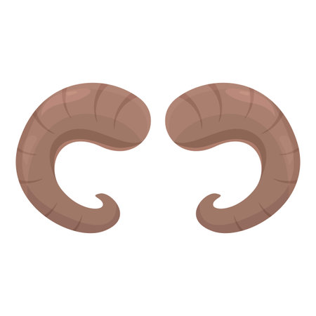 Pair of brown ram horns pointing upwards, a symbol of strength and power often associated with mythology and wildlifeのイラスト素材