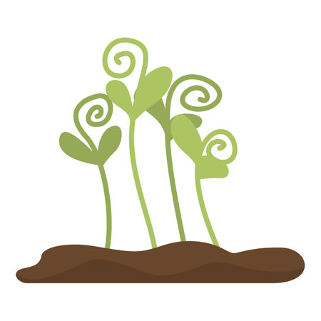 Four green sprouts growing from the ground, representing new life and growthのイラスト素材