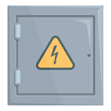 Grey metallic electrical panel with high voltage sign is warning about danger of electric shockのイラスト素材