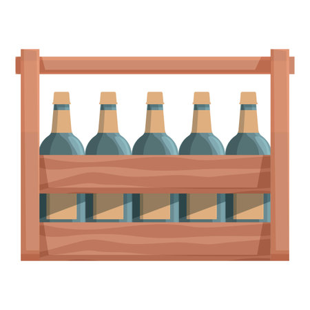Six bottles of wine are resting in a wooden crate, ready for transport to a local marketのイラスト素材