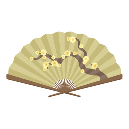 Elegant japanese fan featuring a delicate cherry blossom branch, symbolizing beauty and ephemerality in japanese cultureのイラスト素材