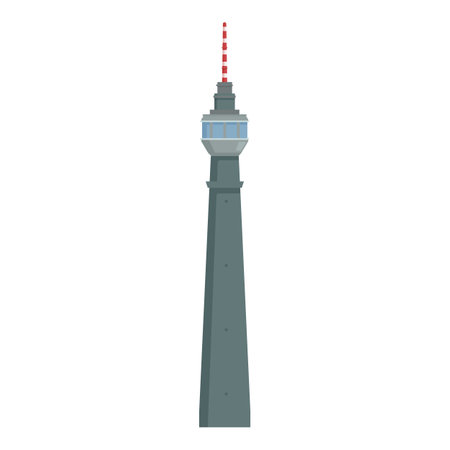 Radio tv tower is sending a signal with a red and white antenna on topのイラスト素材