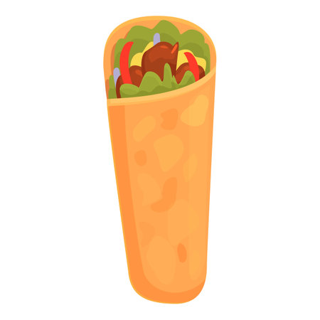 Classic chicken shawarma wrap is being prepared with fresh vegetables and sauceのイラスト素材
