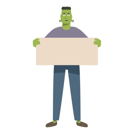 Friendly halloween frankenstein monster holding blank empty banner signのイラスト素材