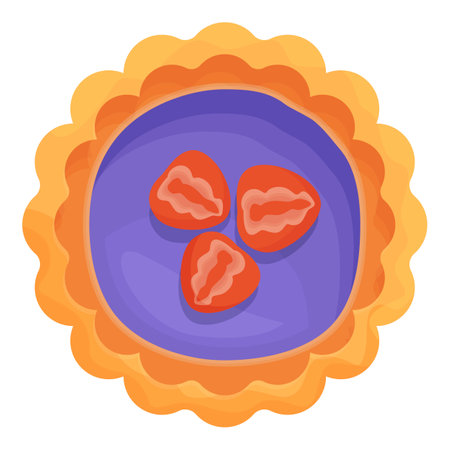 Delicious strawberry pie with three slices of strawberry on top sitting on a plateのイラスト素材