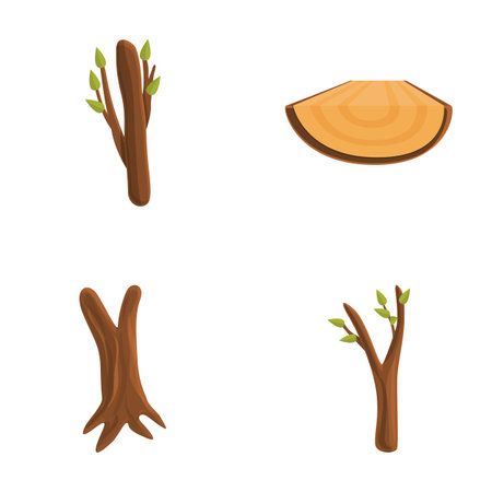 Wood icons set cartoon vector. Natural lumber, carpentry material. Timber industryのイラスト素材