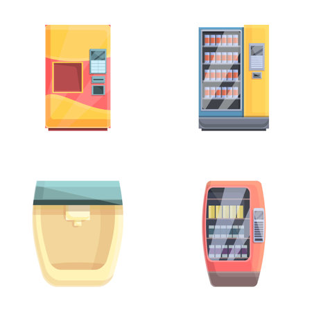 Drink machine icons set cartoon vector. Various type of beverage machine. Self service technologyのイラスト素材