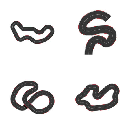Various track icons set cartoon vector. Curve and circle racetrack. Sport kartのイラスト素材