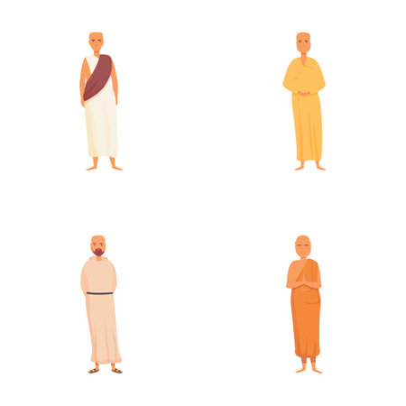 Clergyman icons set cartoon vector. Various religious church leader. World religionsのイラスト素材
