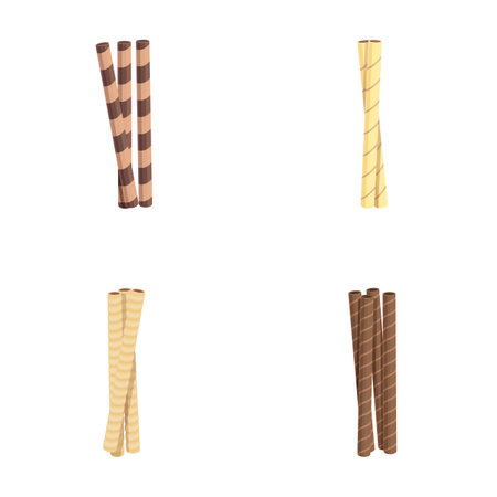Set of four different wafer sticks with chocolate and vanilla flavors isolated on a white backgroundのイラスト素材