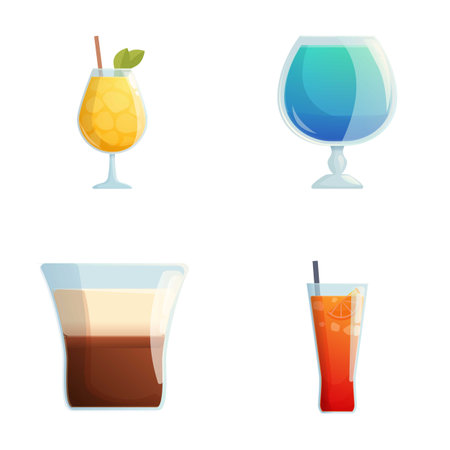 Vector set of different drinks in stylized glasses on a white backgroundのイラスト素材