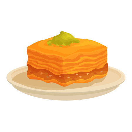 Crunchy baklava with pistachio paste on top, traditional middle eastern dessertのイラスト素材