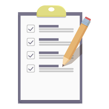 Pencil filling out checklist on clipboard, with tick marks indicating completed tasksのイラスト素材