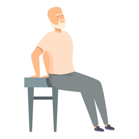 Senior man is doing rehab exercises at home, sitting on a chairのイラスト素材