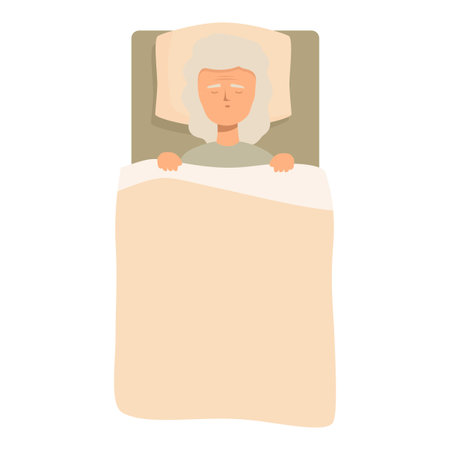 Elderly woman lying in bed with her eyes closed, restingのイラスト素材
