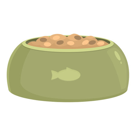 Green bowl full of pet food, showing the concept of feeding a cat or a dogのイラスト素材