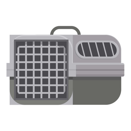 Gray plastic pet carrier with a metal door, perfect for safely transporting cats and dogsのイラスト素材