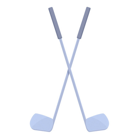 Two gray golf clubs are forming an x with their shaftsのイラスト素材