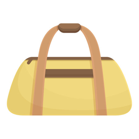 Yellow sport bag with brown stripes and handles lying horizontally isolated on white backgroundのイラスト素材