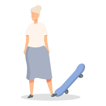 Elderly woman is standing with her skateboard, embracing an active lifestyleのイラスト素材