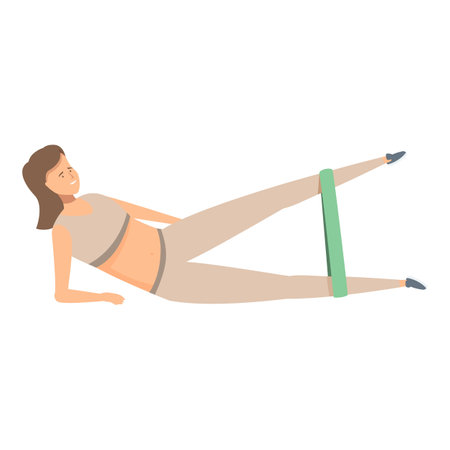 Fitness girl using elastic band for legs workout, doing sports at homeのイラスト素材