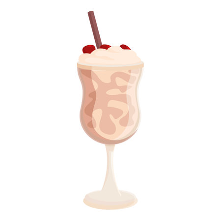 Tasty milkshake with whipped cream, decorated with cherries and straw is waiting for youのイラスト素材