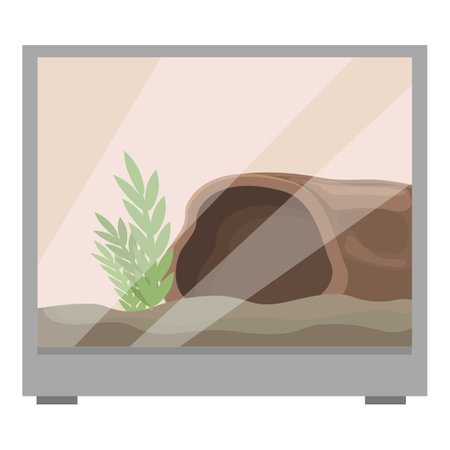 Modern glass terrarium for reptiles or amphibians with substrate, decorative plant and log, waiting its new ownerのイラスト素材