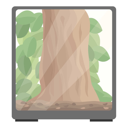 Glass terrarium housing a thriving ecosystem with lush green plants and a sturdy tree trunk, showcasing the beauty of nature indoorsのイラスト素材