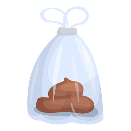 Transparent plastic bag is holding dog poop tied in a knot for responsible pet waste collectionのイラスト素材