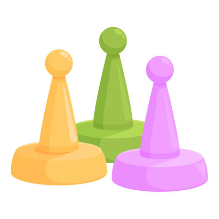 Three colorful board game pawns standing on a white backgroundのイラスト素材