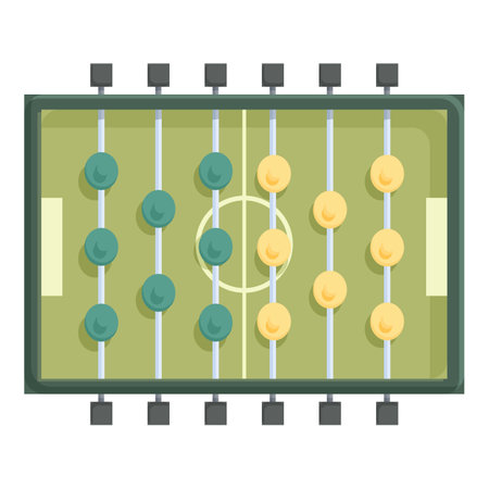 Table football game with green playing field and yellow and green players is standing on isolated backgroundのイラスト素材