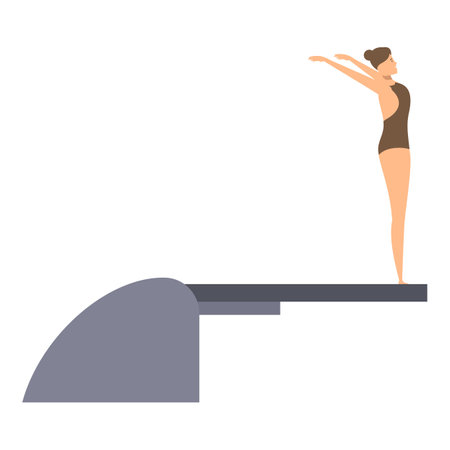 Female athlete standing on springboard preparing to jump in swimming poolのイラスト素材