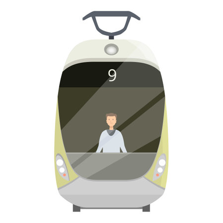 Young man is riding a modern tram train as a form of public transportationのイラスト素材