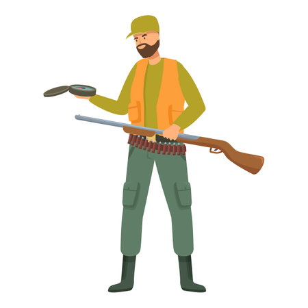 Hunter is navigating the wilderness, holding a compass and rifle, prepared for the outdoorsのイラスト素材