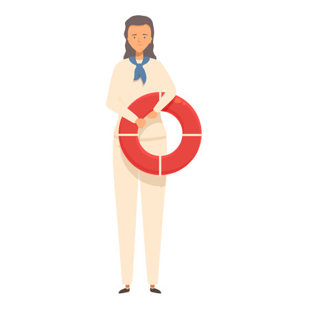 Female sailor is holding a lifebuoy, emphasizing the importance of safety precautions in maritime activitiesのイラスト素材