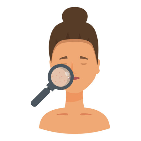 Dermatologist is examining a patients face with a magnifying glass to assess acne and provide appropriate treatmentのイラスト素材