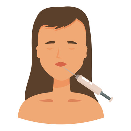 Cosmetologist injecting hyaluronic acid into the lips of a young woman for lip augmentationのイラスト素材