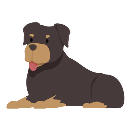 Rottweiler dog is lying down, sticking its tongue out, looking happyのイラスト素材
