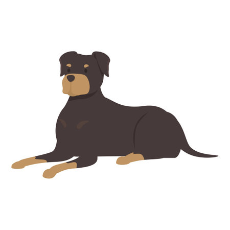 Rottweiler dog is lying down, looking forward, in a minimalist illustration styleのイラスト素材