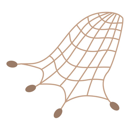 Simple brown fishing net illustration with floats, representing fishing and catchingのイラスト素材