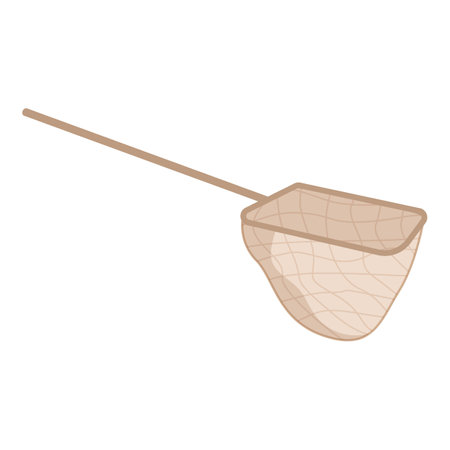 Fishing net with a wooden handle is waiting to be used for fishingのイラスト素材