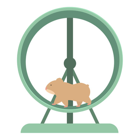 Brown hamster is running in its green spinning wheelのイラスト素材